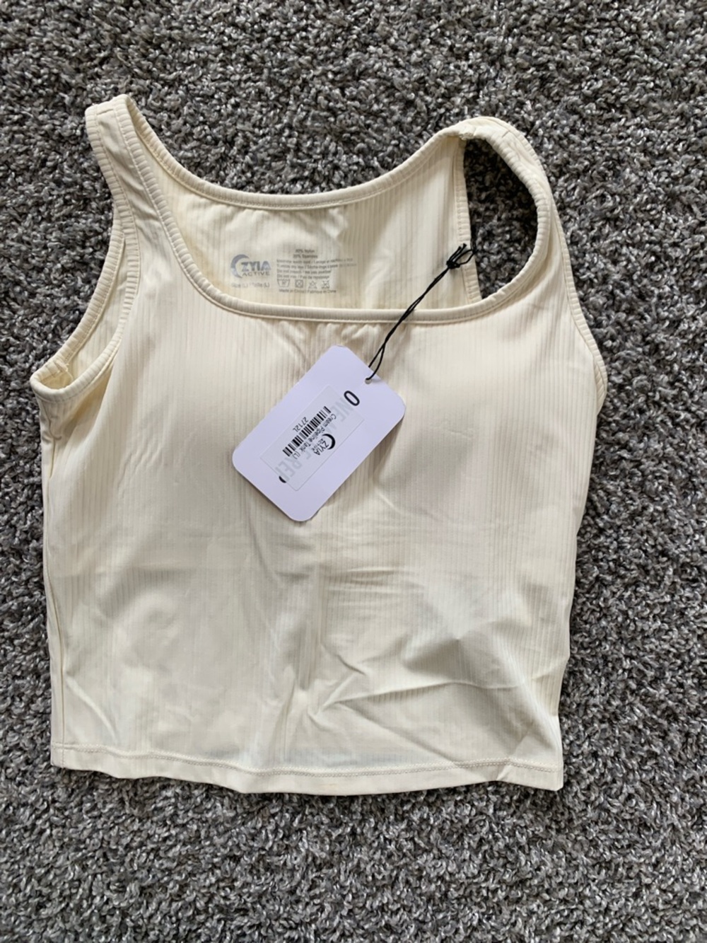 ZYIA Cream Ribbed Crop Tank - Sleeveless Knit Top with built in padding